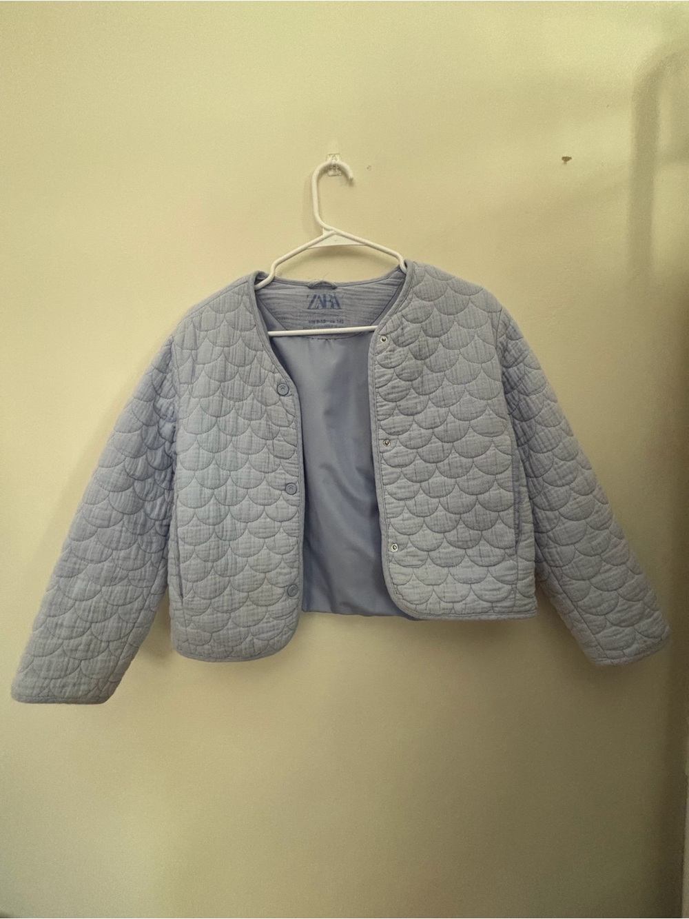 Zara Pastel Blue Quilted Snap-Front Jacket